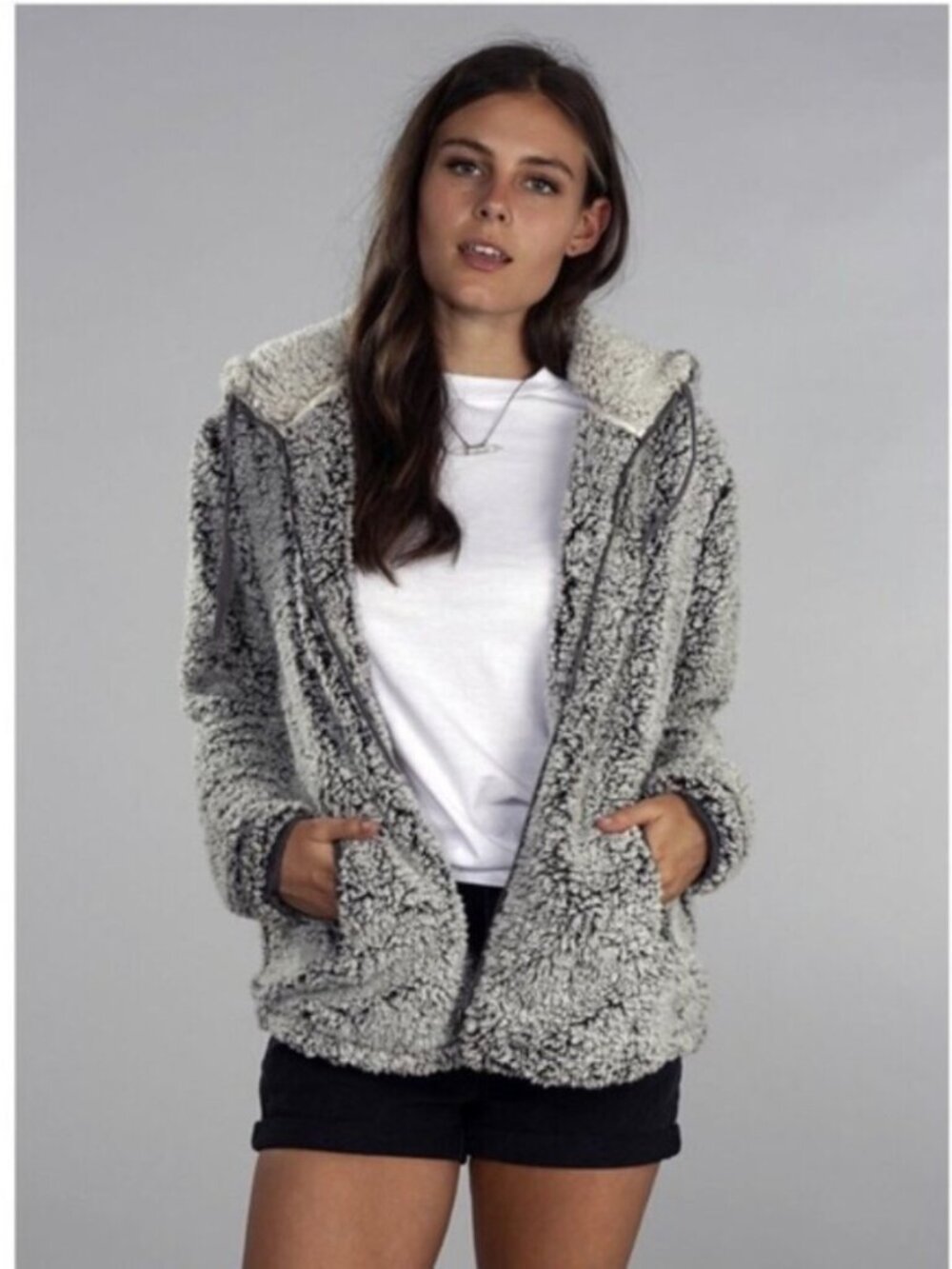 🧡3/15 Thread & Supply Gray Brandon Sherpa Zip Up Hoodie Jacket Women's S